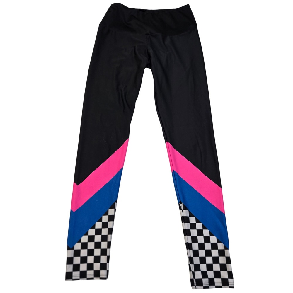 Goldsheep Leggings XL USA Made Black Pink Blue Checkered Activewear Yoga Pants